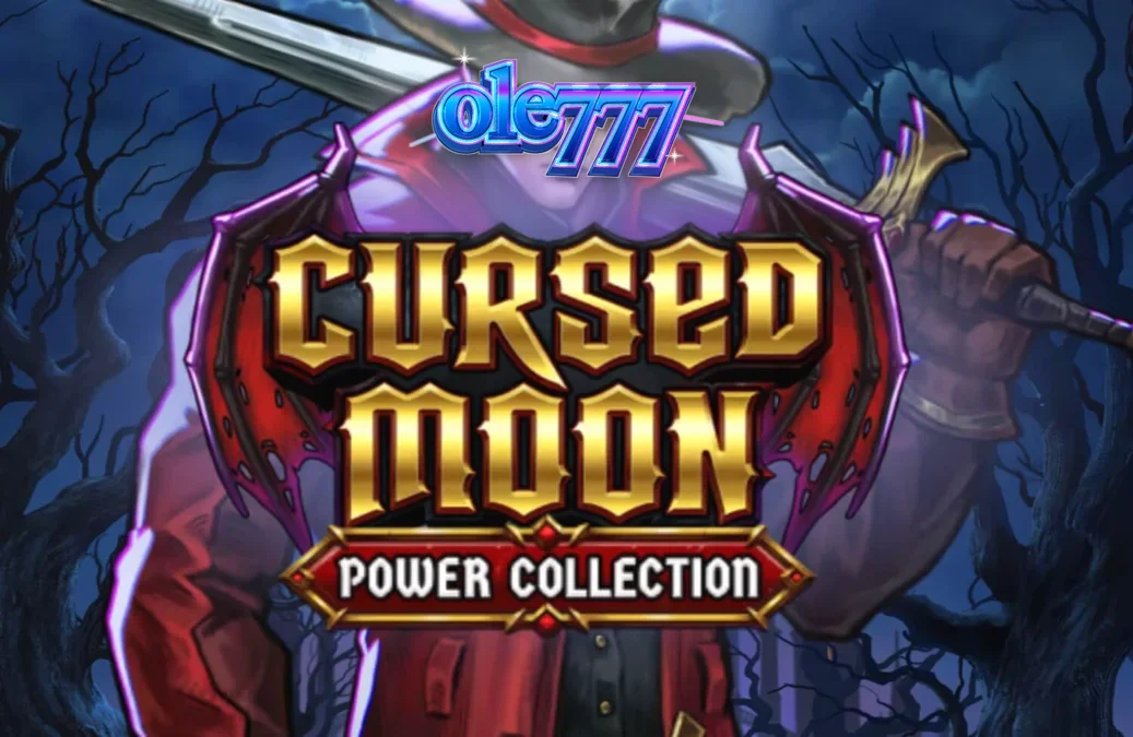 Pemandangan atmosferik dari slot Cursed Moon Power Collection dengan pemburu dan monster